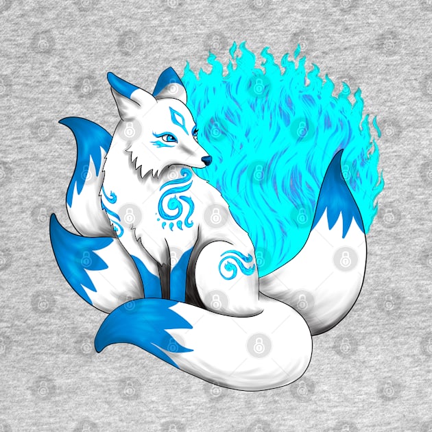 Aqua Blue Kitsune Fox by Lady Lilac